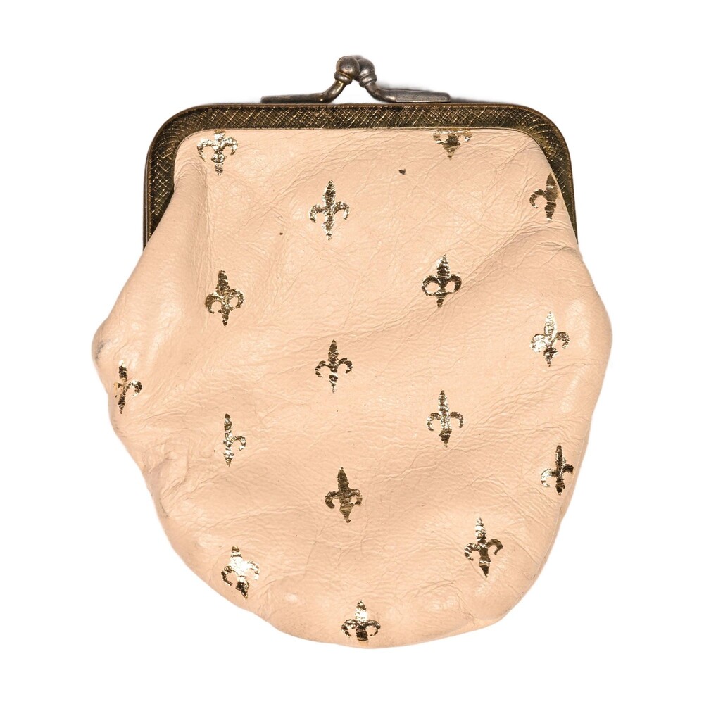 Vintage 1980s Pink Gold Fleur de Lis Leather Coin Purse — 1980s–2000s